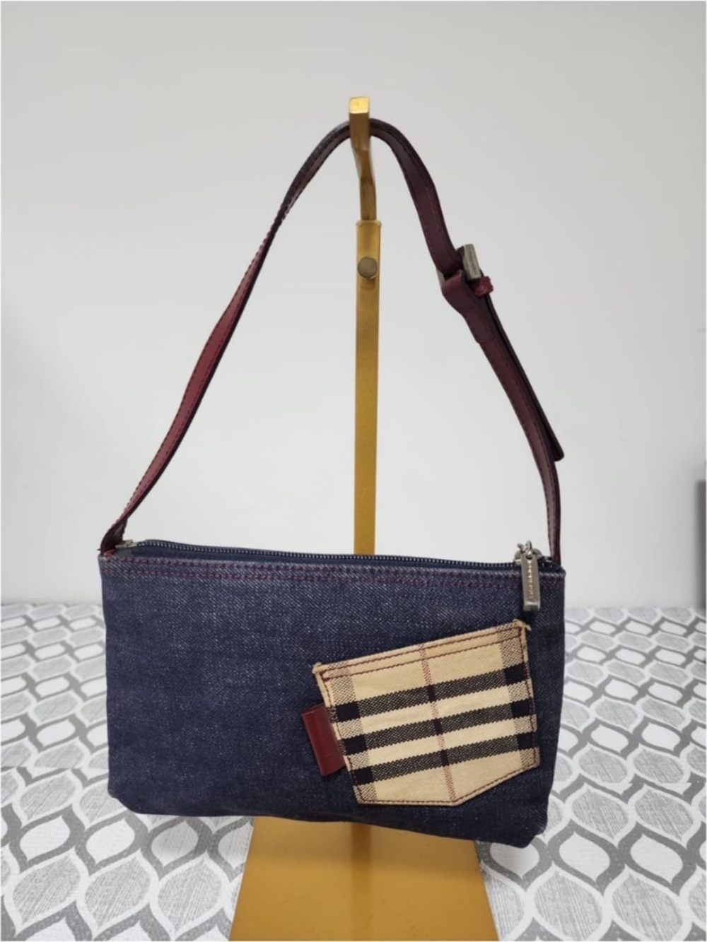 Authentic Burberry Vintage Denim Shoulder Bag Blue